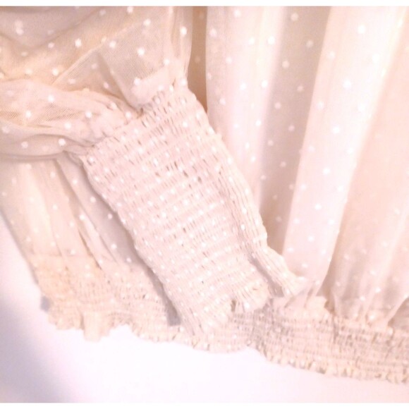 Zara Blouse Womens S Ivory Sheer Longsleeve Mock Neck Peasant Boho Cottagecore - Picture 6 of 11